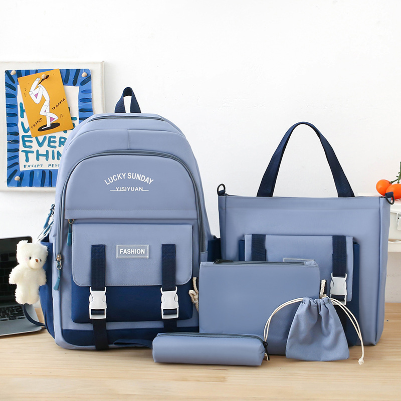 Ensemble de sacs d’école Kawai pour adolescents 5Pcs YISIYUAN Bleu – محفظة 5 قطع كاواي أزرق - Image 4